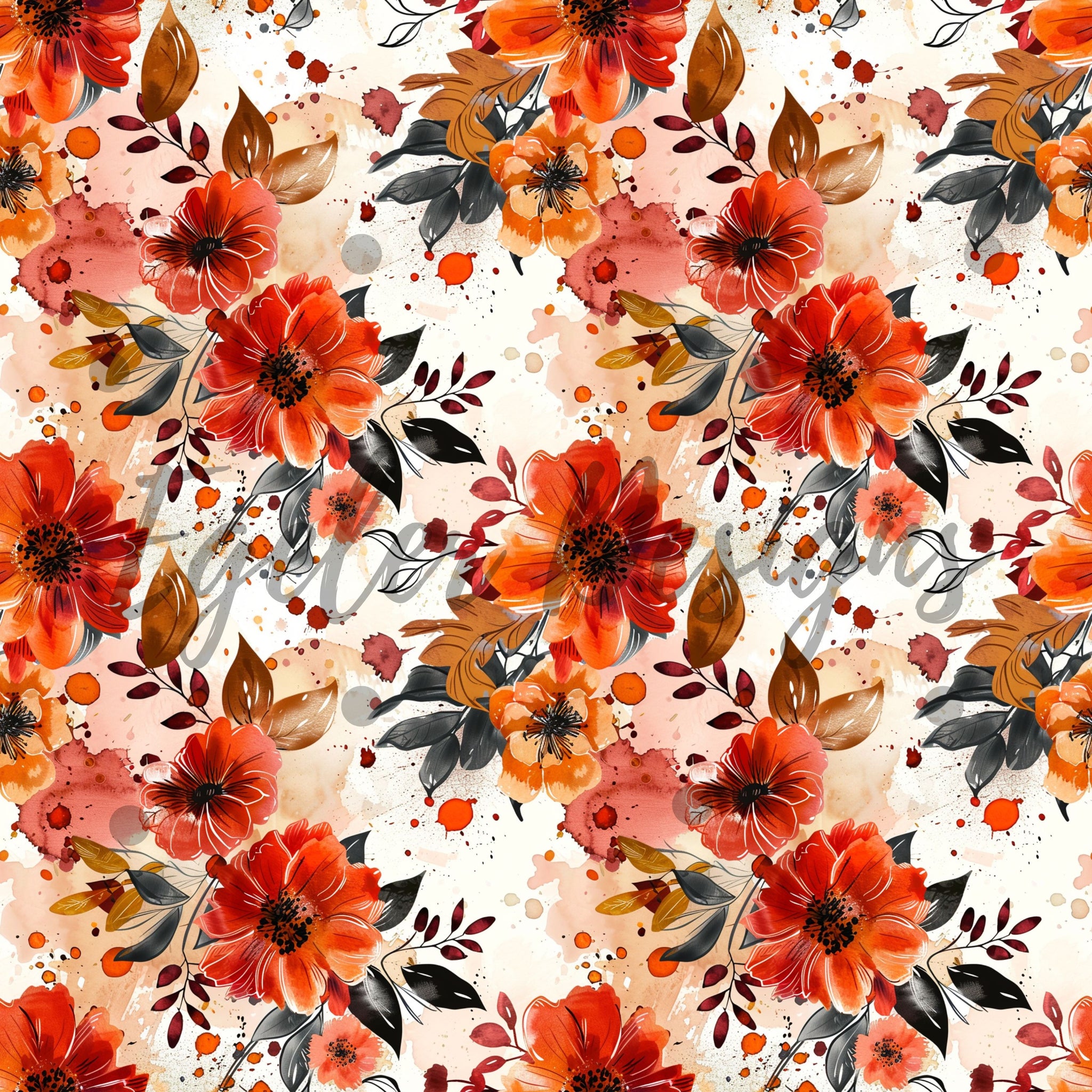 LIMITED - 15 - Deep Fall Floral Seamless Pattern Digital Download