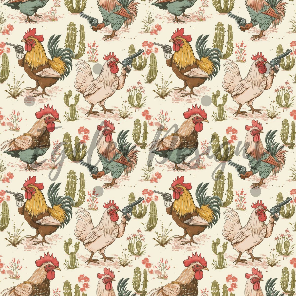 Western Revolver Chickens 2.0 Seamless Pattern Digital Download - LIMI ...