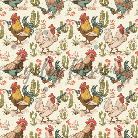 Western Revolver Chickens 2.0 Seamless Pattern Digital Download - LIMITED 30