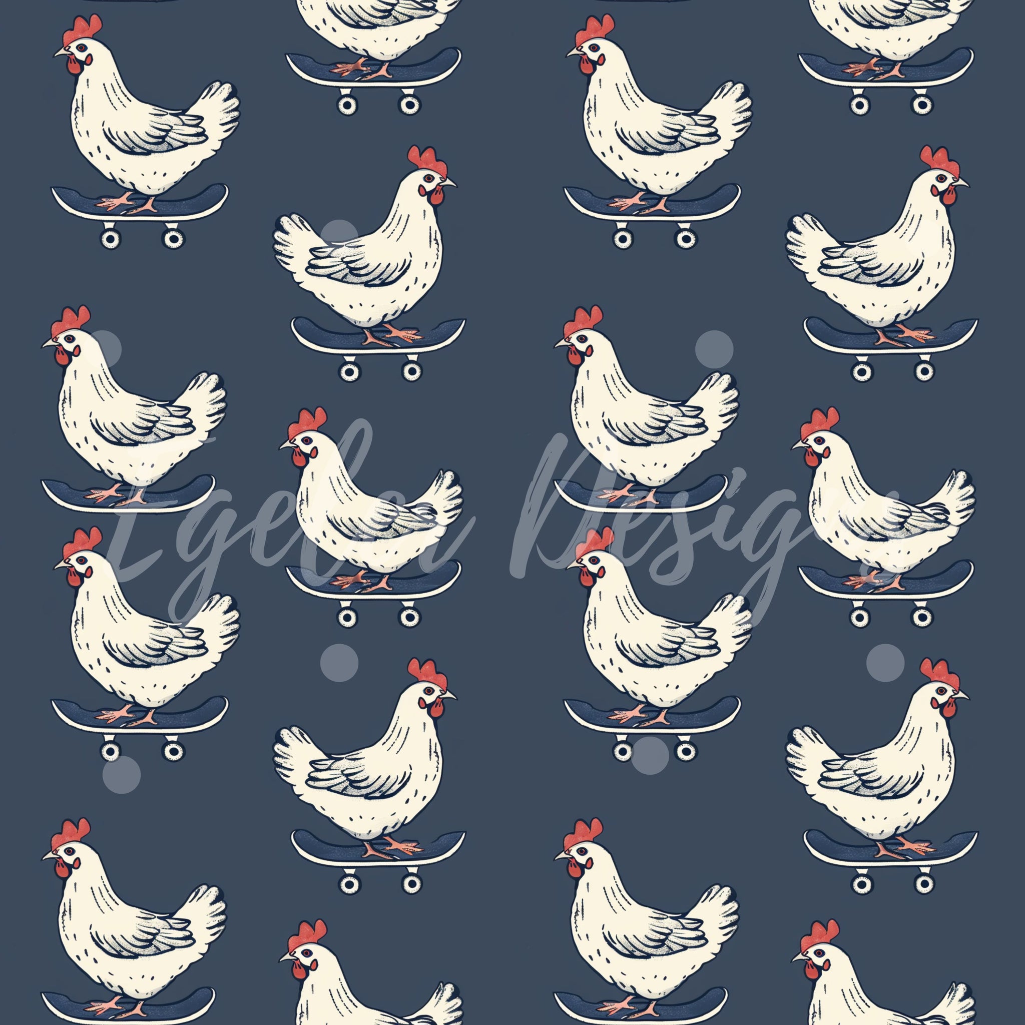 Skateboard Chickens Seamless Pattern Digital Download