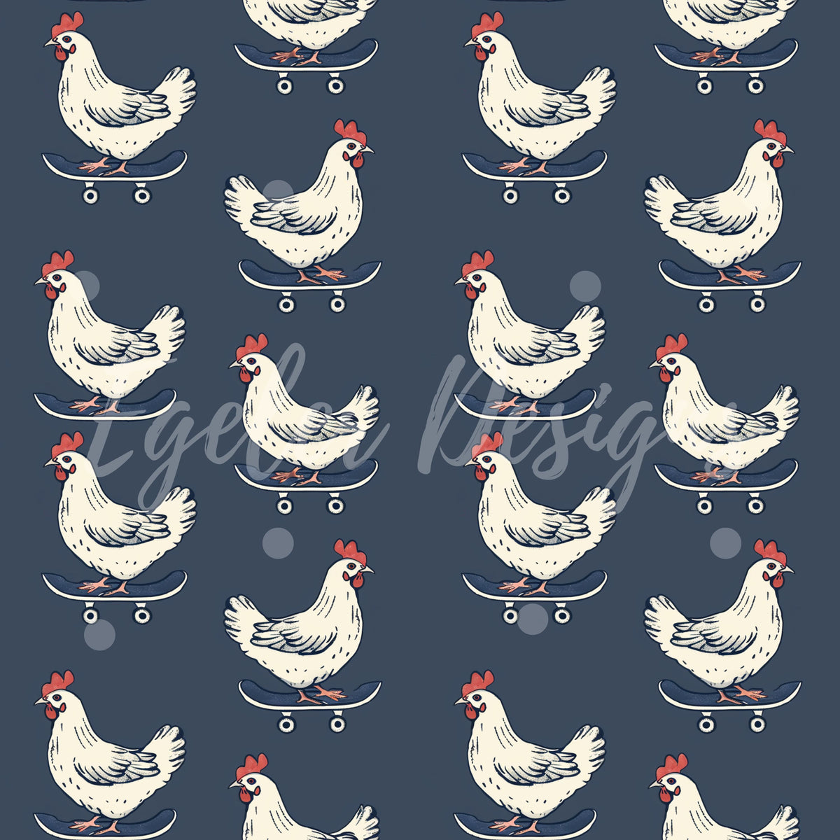 Skateboard Chickens Seamless Pattern Digital Download – Egeler Designs