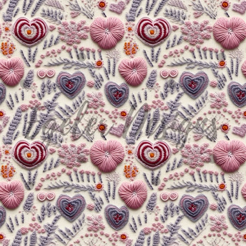 Embroidery Muted Hearts And Floral Seamless Pattern Digital Download