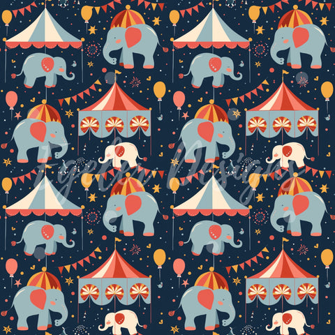 Circus Elephants Seamless Pattern Digital Download (LIMITED 15)