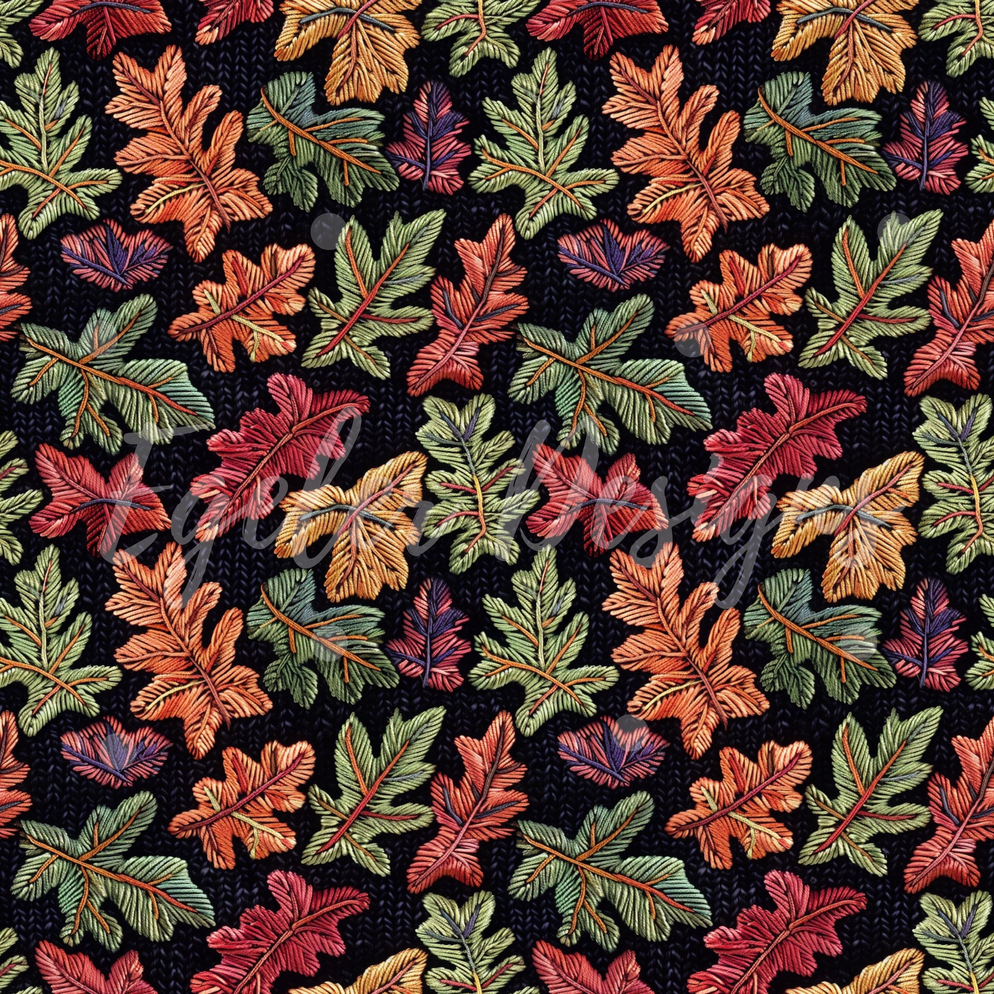 LIMITED - 10 - Embroidery Leaves Seamless Pattern Digital Download