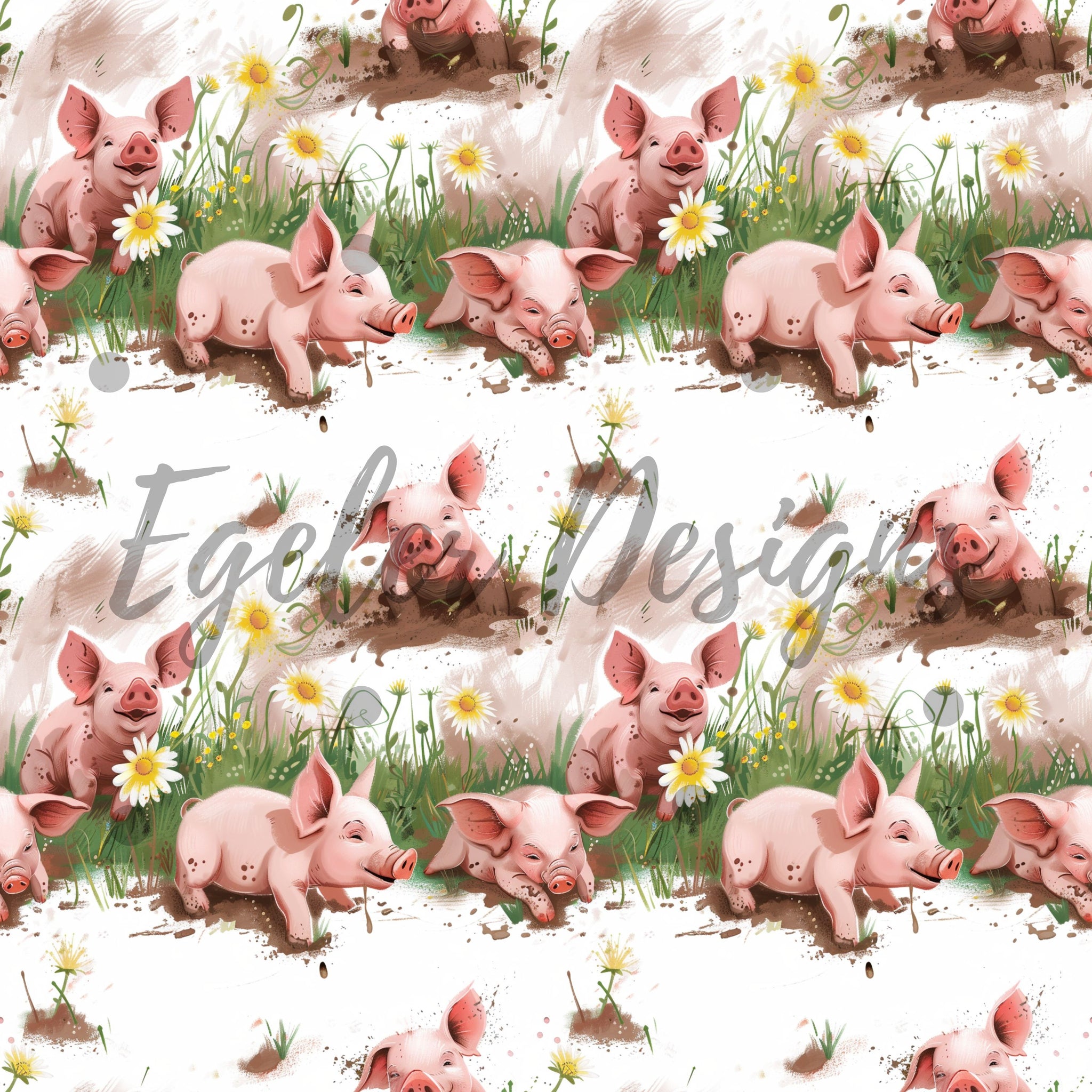 Muddy Pigs Seamless Pattern Digital Download - LIMITED 15