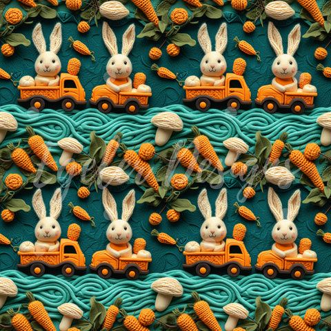 Felt Bunny Truck Seamless Pattern Digital Download - LIMITED 25 DOWNLOADS