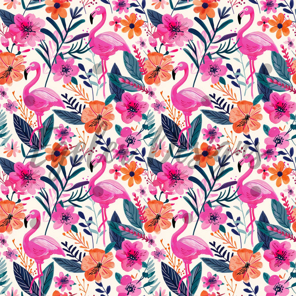 Flamingo Floral Seamless Pattern Digital Download