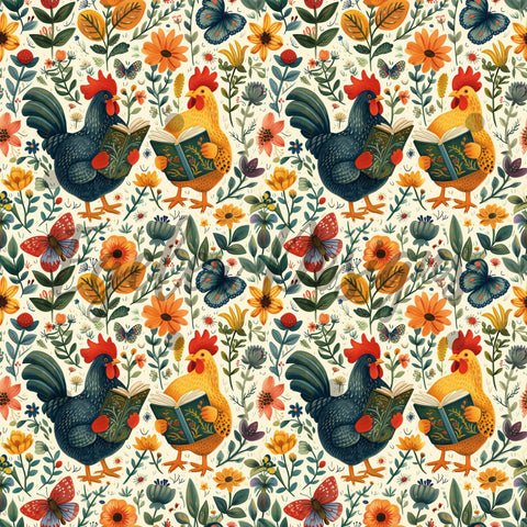 Light Book Chickens Seamless Pattern Digital Download
