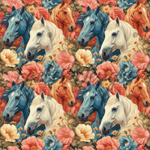 Floral Multi Horses Seamless Pattern Digital Download - LIMITED 30