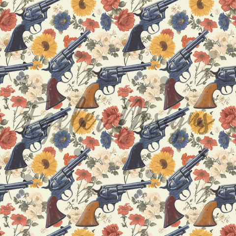 Floral Revolvers Seamless Pattern Digital Download