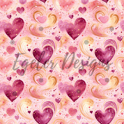 Watercolor Gold Heart Valentines Seamless Pattern Digital Download (LIMITED)