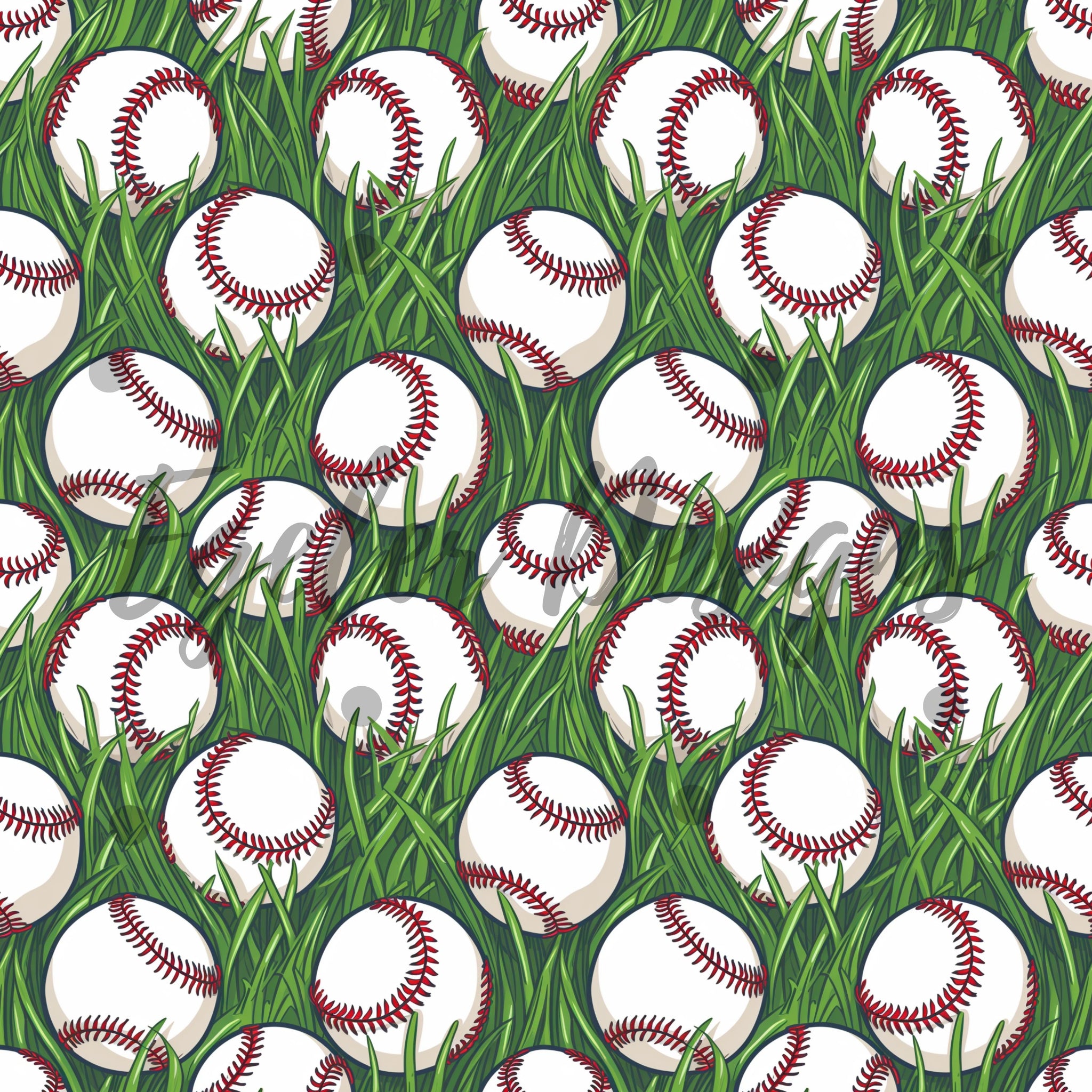 Grass Baseballs Seamless Pattern Digital Download