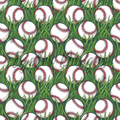 Grass Baseballs Seamless Pattern Digital Download