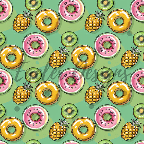 Summer Donuts Green Seamless Pattern Digital Download