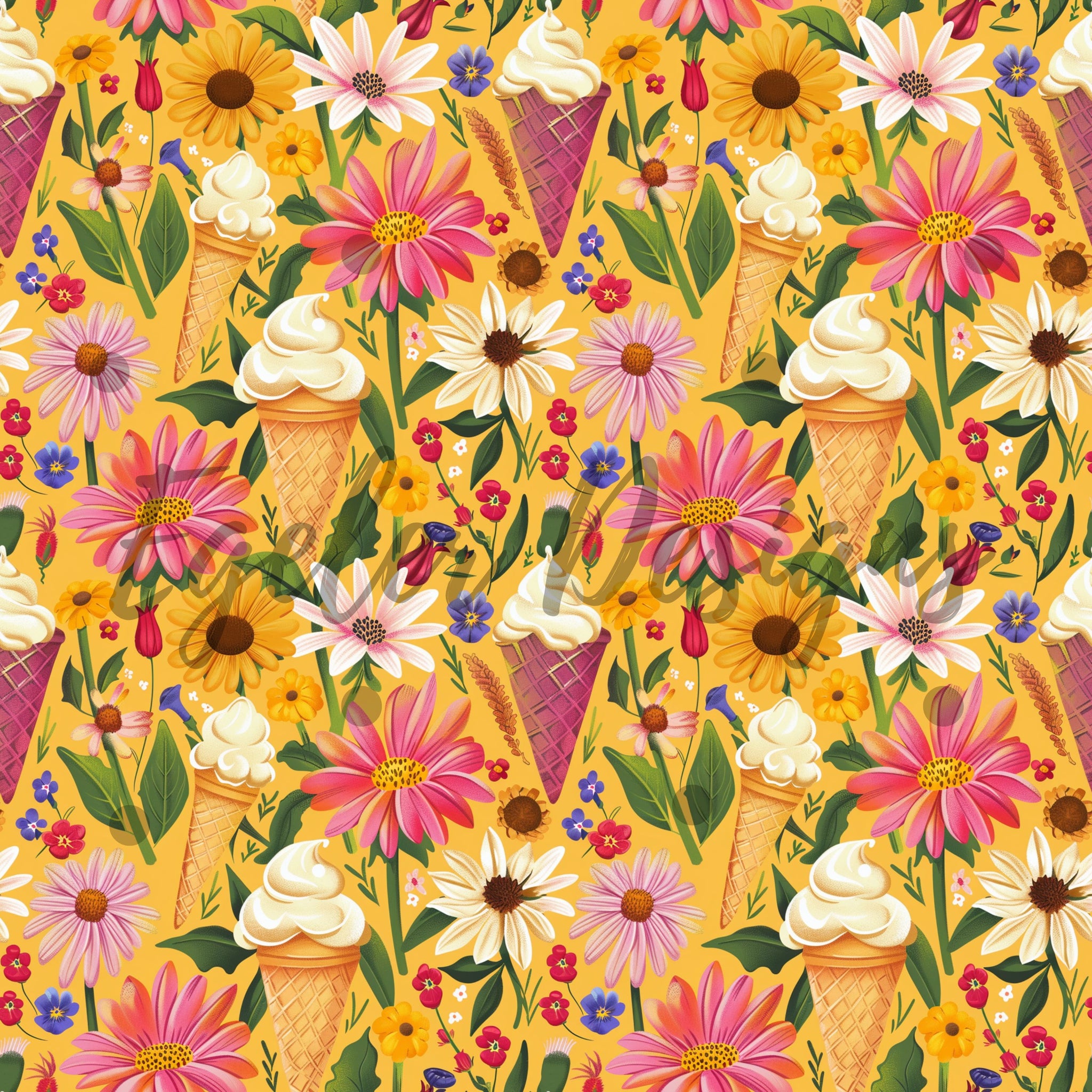 Ice Cream Floral - LIMITED 25 - Seamless Pattern Digital Download