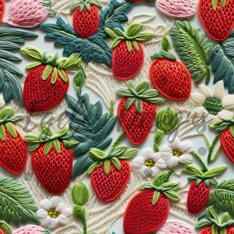 Red Strawberry Knit Seamless Pattern Digital Download