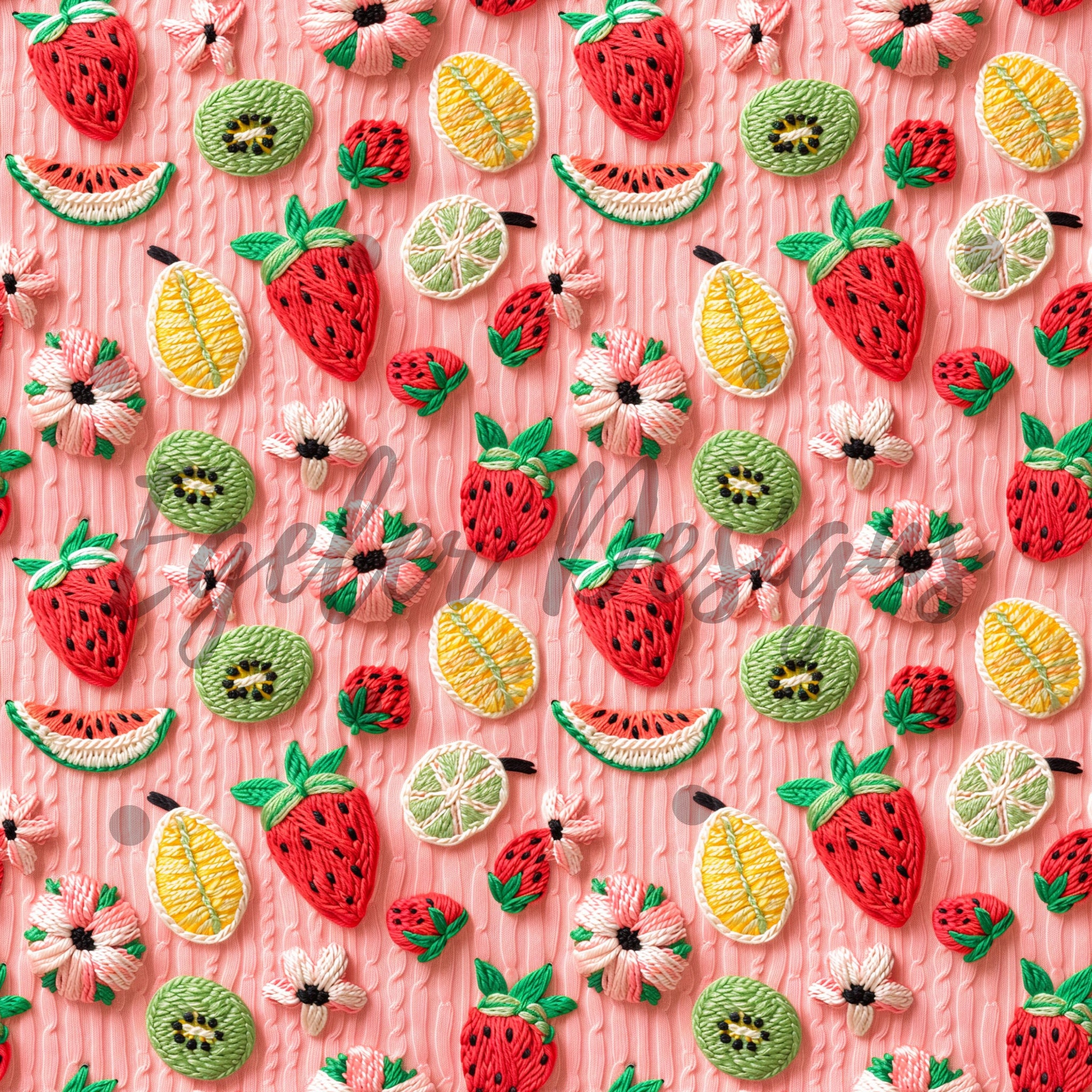 Knit Embroidery Fruit Seamless Pattern Digital Download