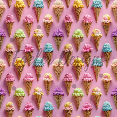 Knit Embroidery Ice Cream Seamless Pattern Digital Download