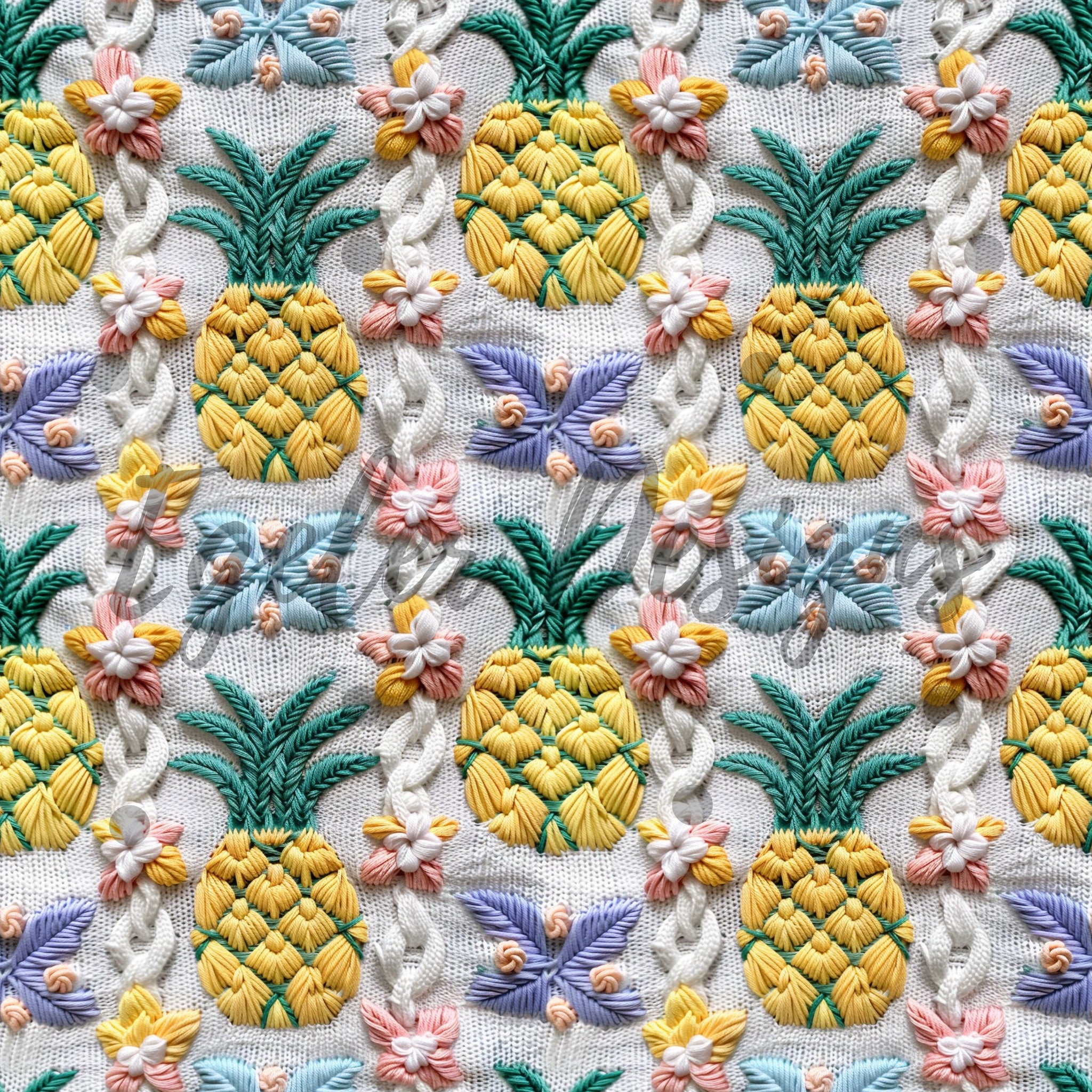 Knit Embroidery Pineapple Seamless Pattern Digital Download