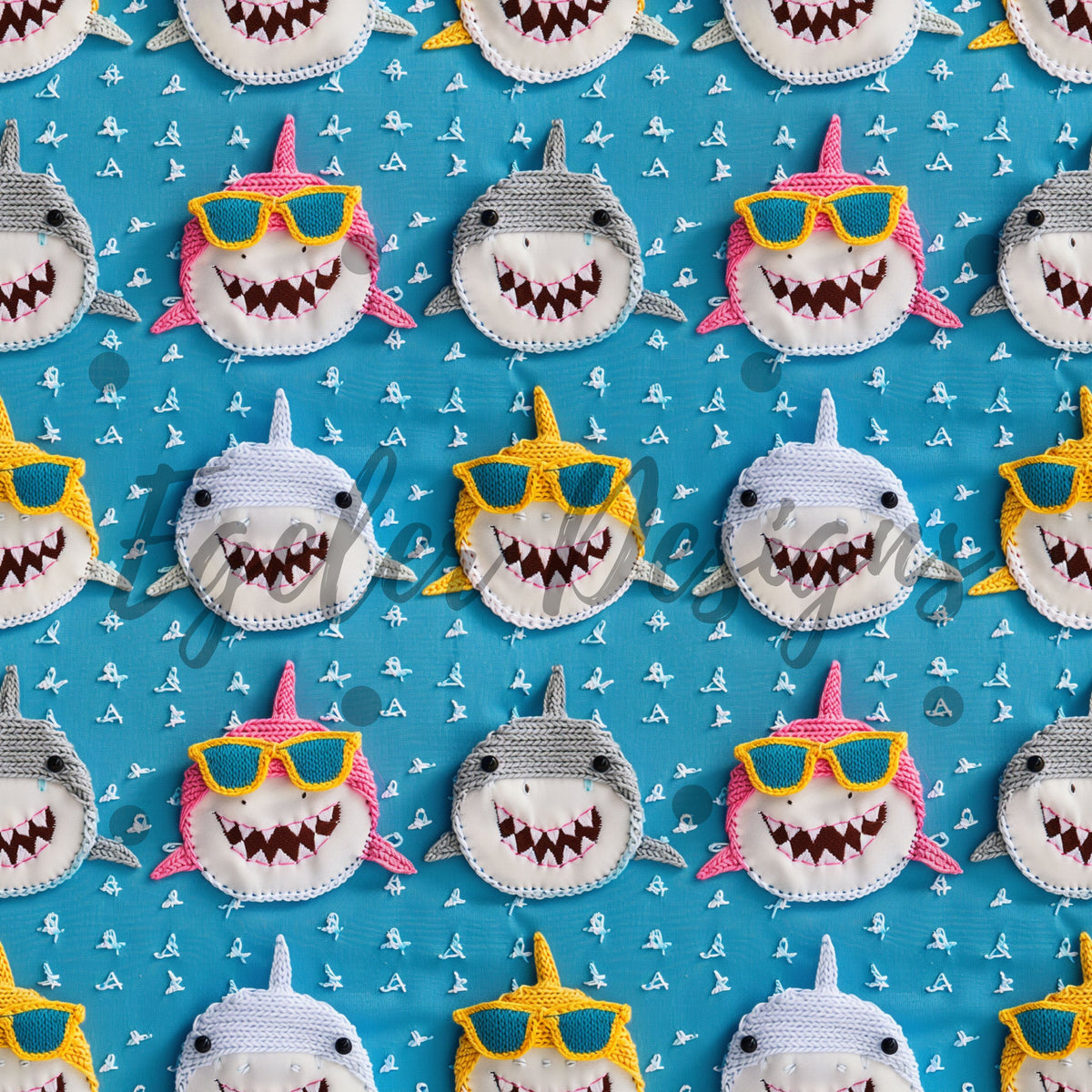 Embroidery Sharks Seamless Pattern Digital Download – Egeler Designs