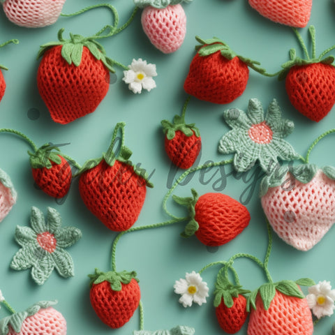 3D Knit Strawberry Seamless Pattern Digital Download