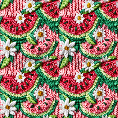 Knit Embroidery Watermelon Seamless Pattern Digital Download