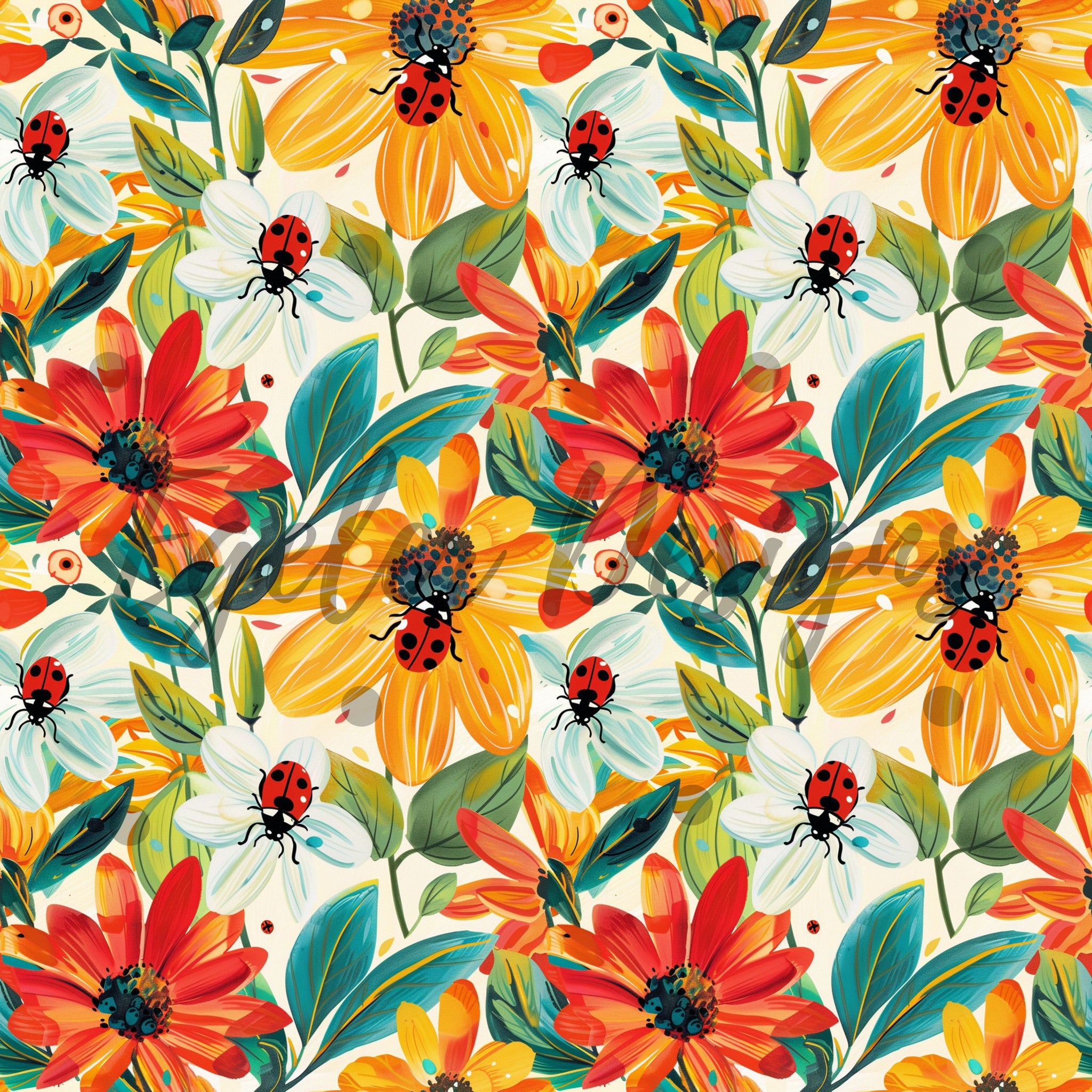 Ladybug Floral - LIMITED 25 - Seamless Pattern Digital Download