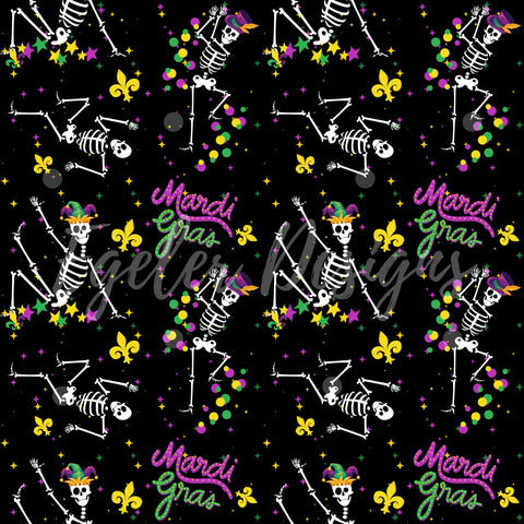 Mardi Gras Skeletons Seamless Pattern Digital Download