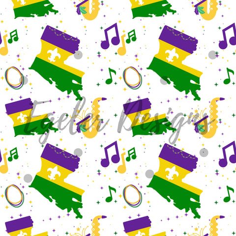 Mardi Gras State Mix Seamless Pattern Digital Download
