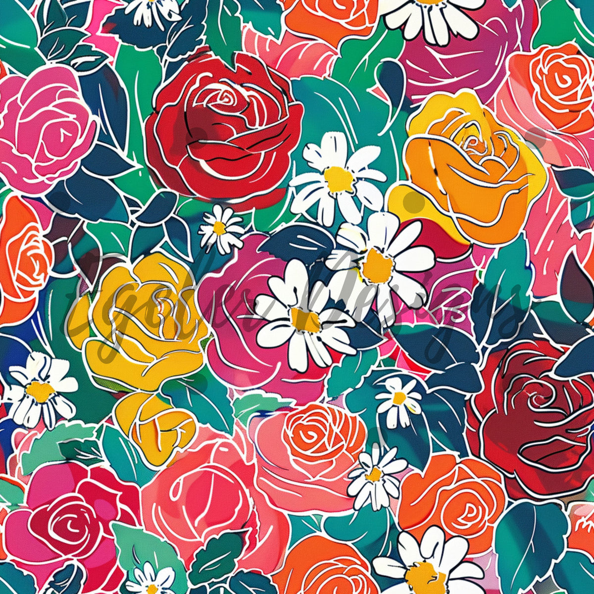 Multi Painted Rose Floral - LIMITED 25 - Seamless Pattern Digital Down ...