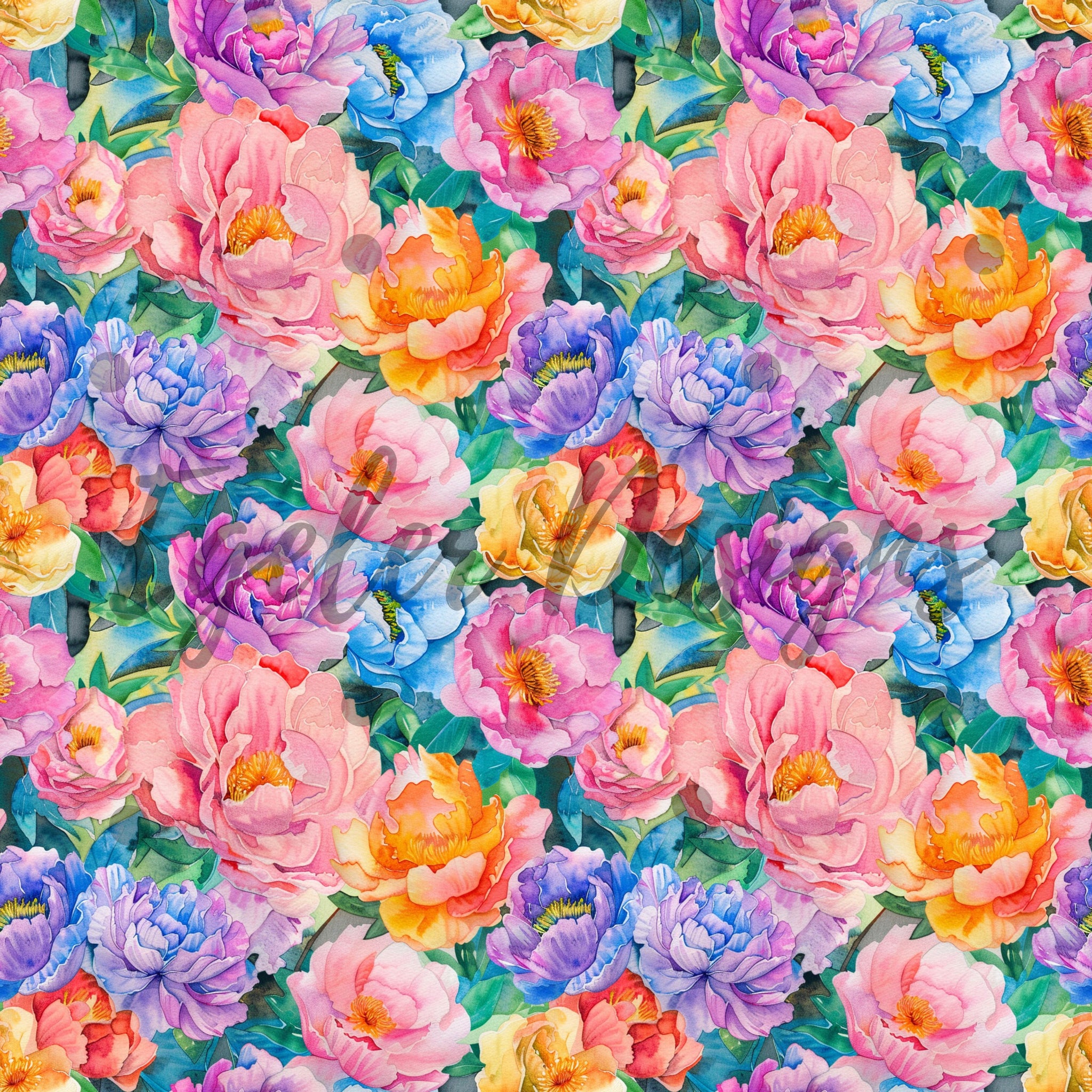 Rainbow Watercolor Floral Seamless Pattern Digital Download
