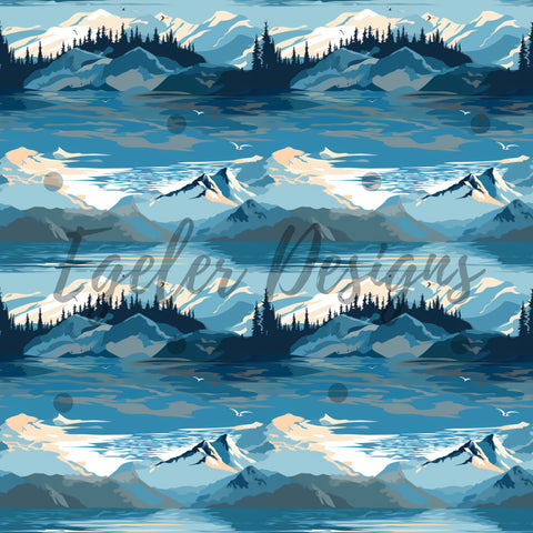 Water Mountains Seamless Pattern Digital Download