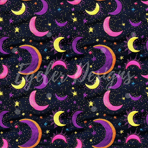 Neon Embroidery Moons