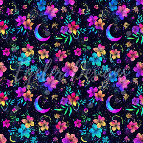 Neon Rainbow Moons Seamless Pattern Digital Download