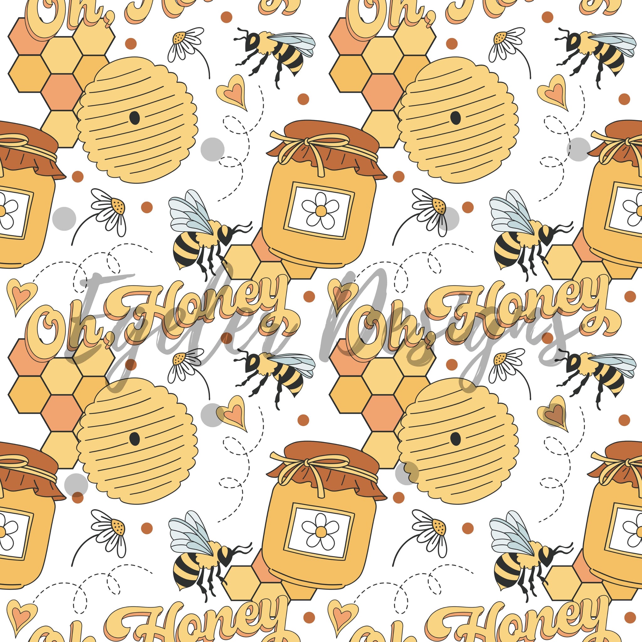 Oh Honey Seamless Pattern Digital Download