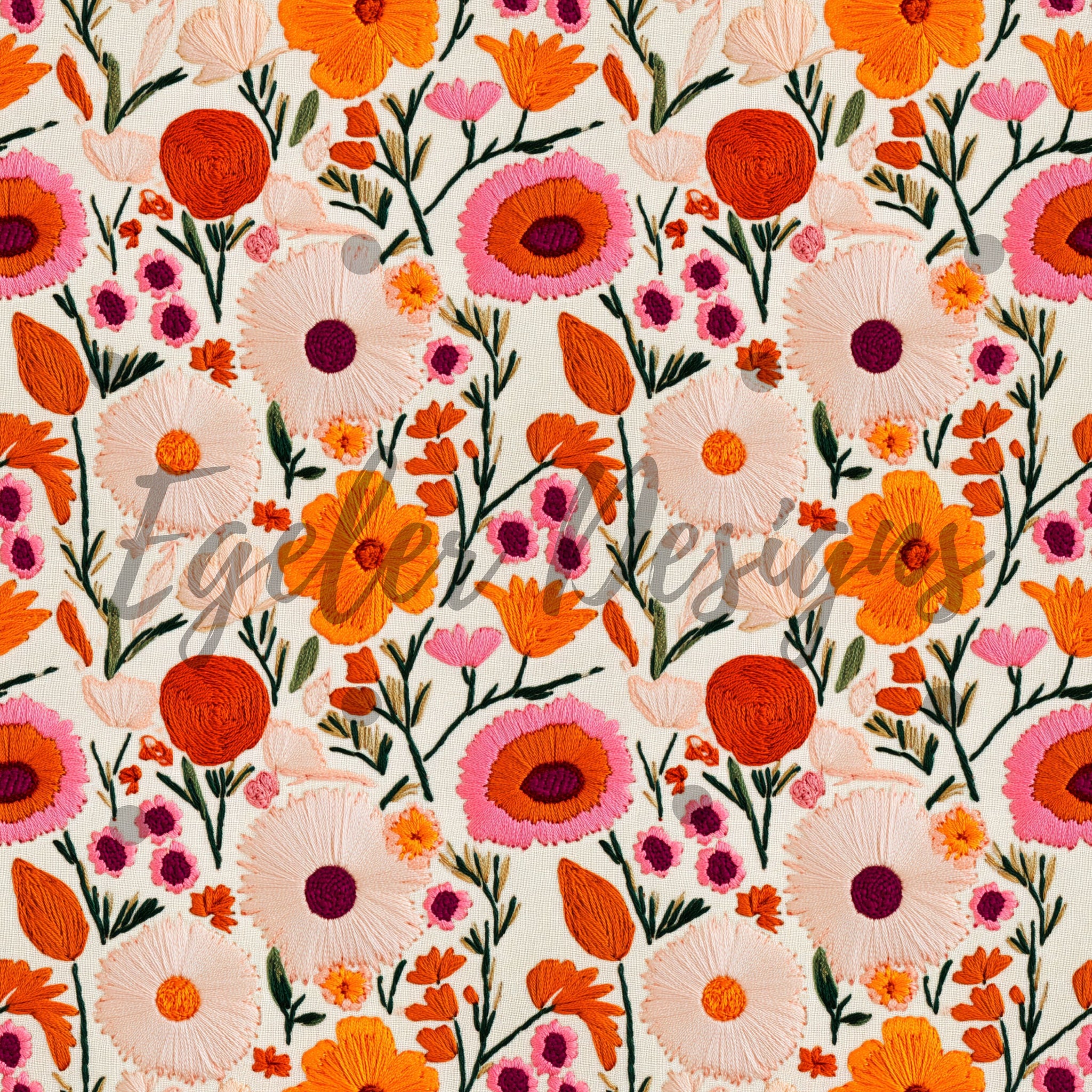 Knit Orange Floral Seamless Pattern Digital Download (LIMITED 15)n