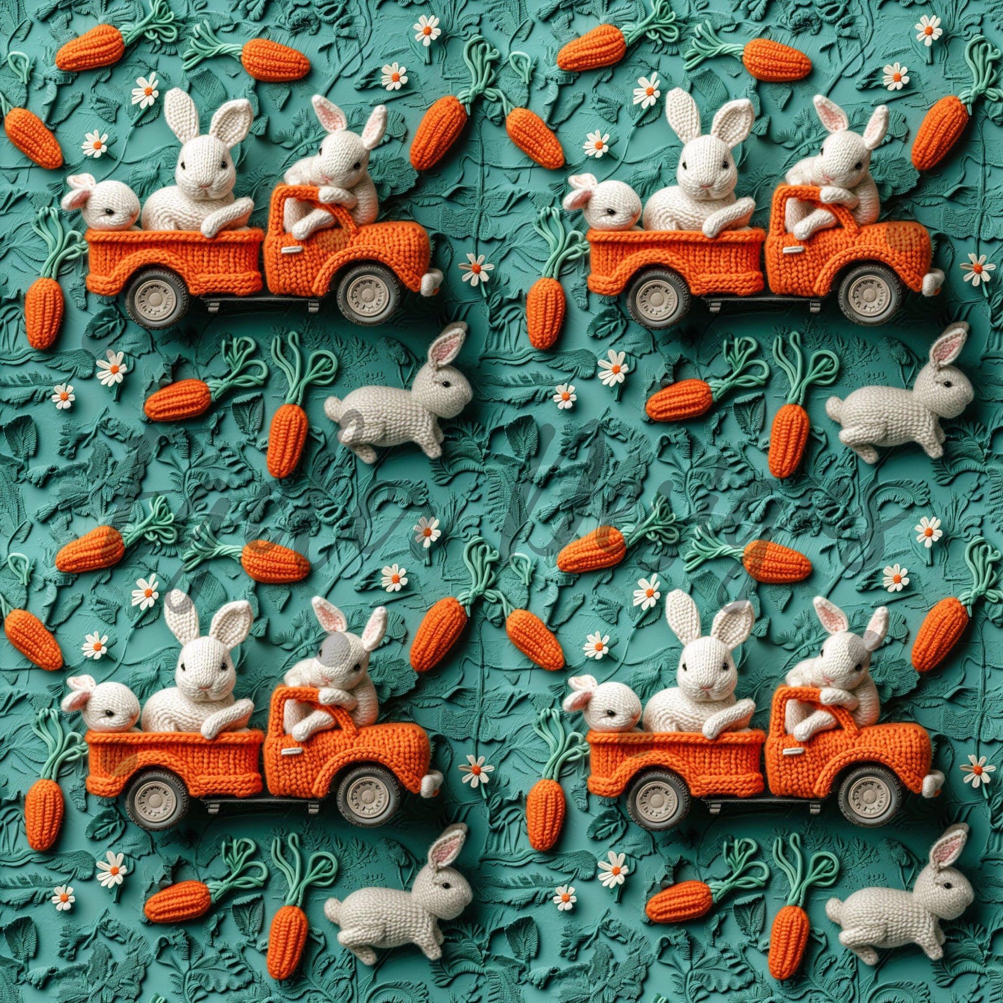 Felt Bunny Truck 2.0 Seamless Pattern Digital Download - LIMITED 25 DOWNLOADS