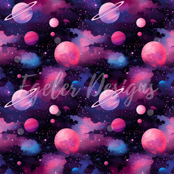 Pink Purple Galaxy Planets Seamless Pattern Digital Download (LIMITED)