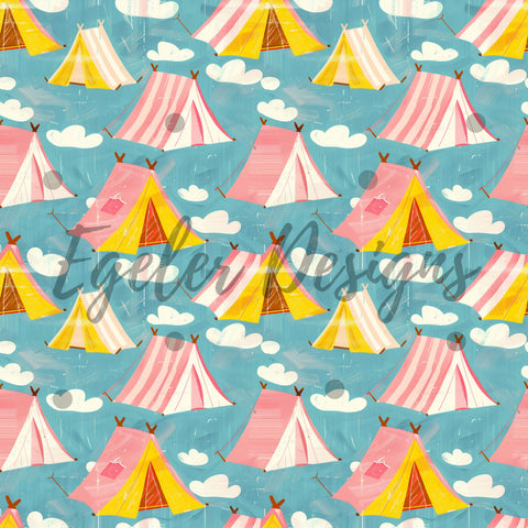 Pink Tents Seamless Pattern Digital Download