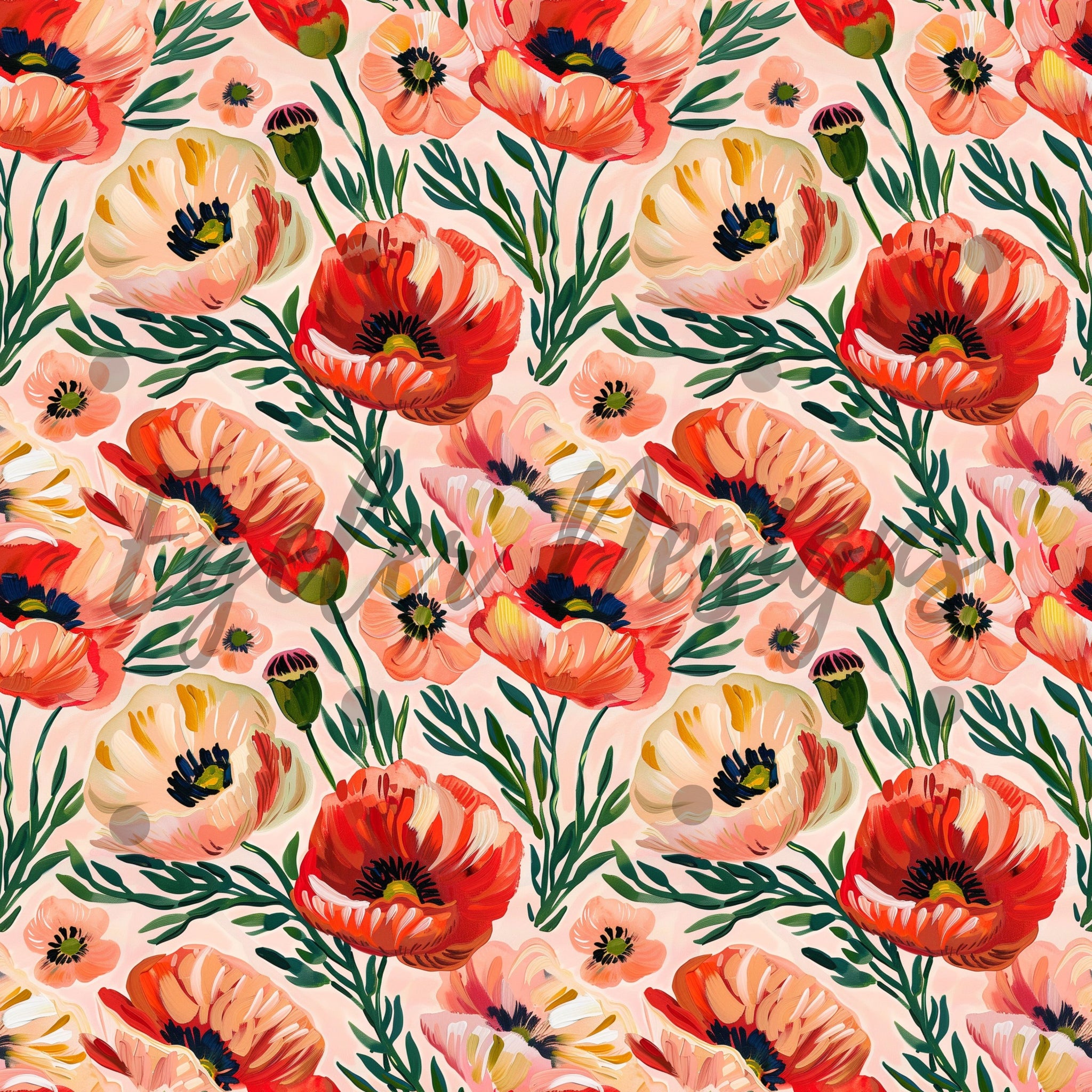 Painted Poppy Floral - LIMITED 25 - Seamless Pattern Digital Download
