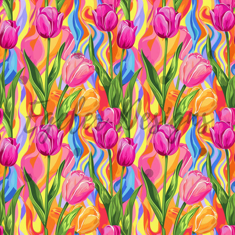 Preppy Tulips Seamless Pattern Digital Download