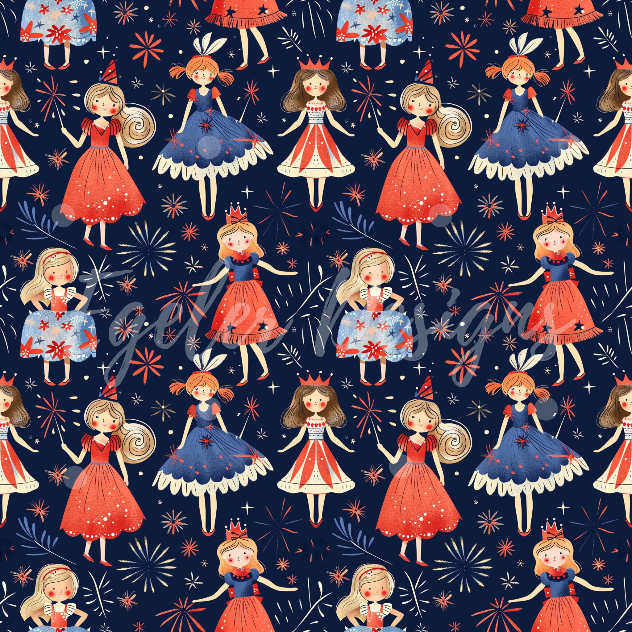 RWB Princesses Seamless Pattern Digital Download