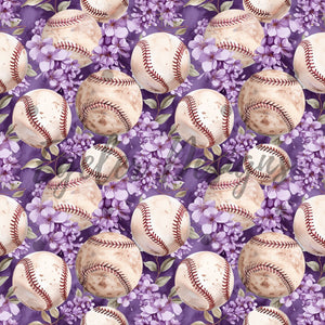 Purple Baseballs Seamless Pattern Digital Download