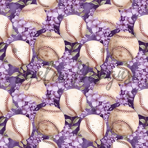 Purple Baseballs Seamless Pattern Digital Download