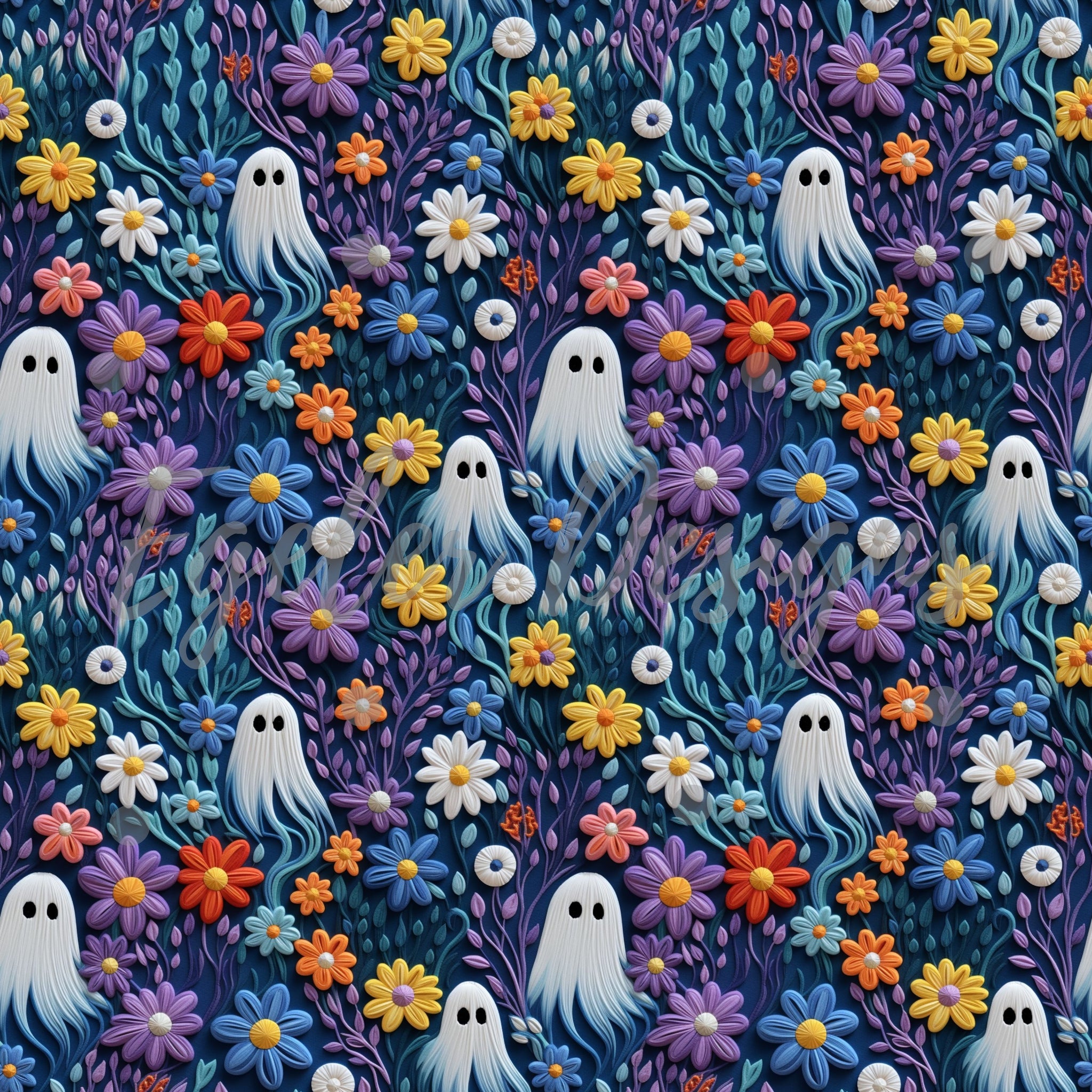 Purple Ghost Floral Seamless Pattern Digital Download