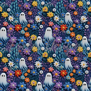 Purple Ghost Floral Seamless Pattern Digital Download