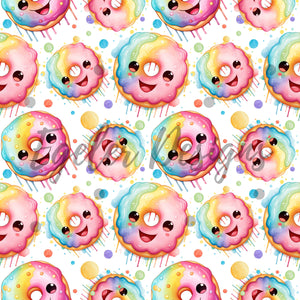 Kawaii Donuts Rainbow Seamless Pattern Digital Download