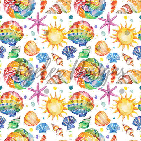 Rainbow Shells Seamless Pattern Digital Download