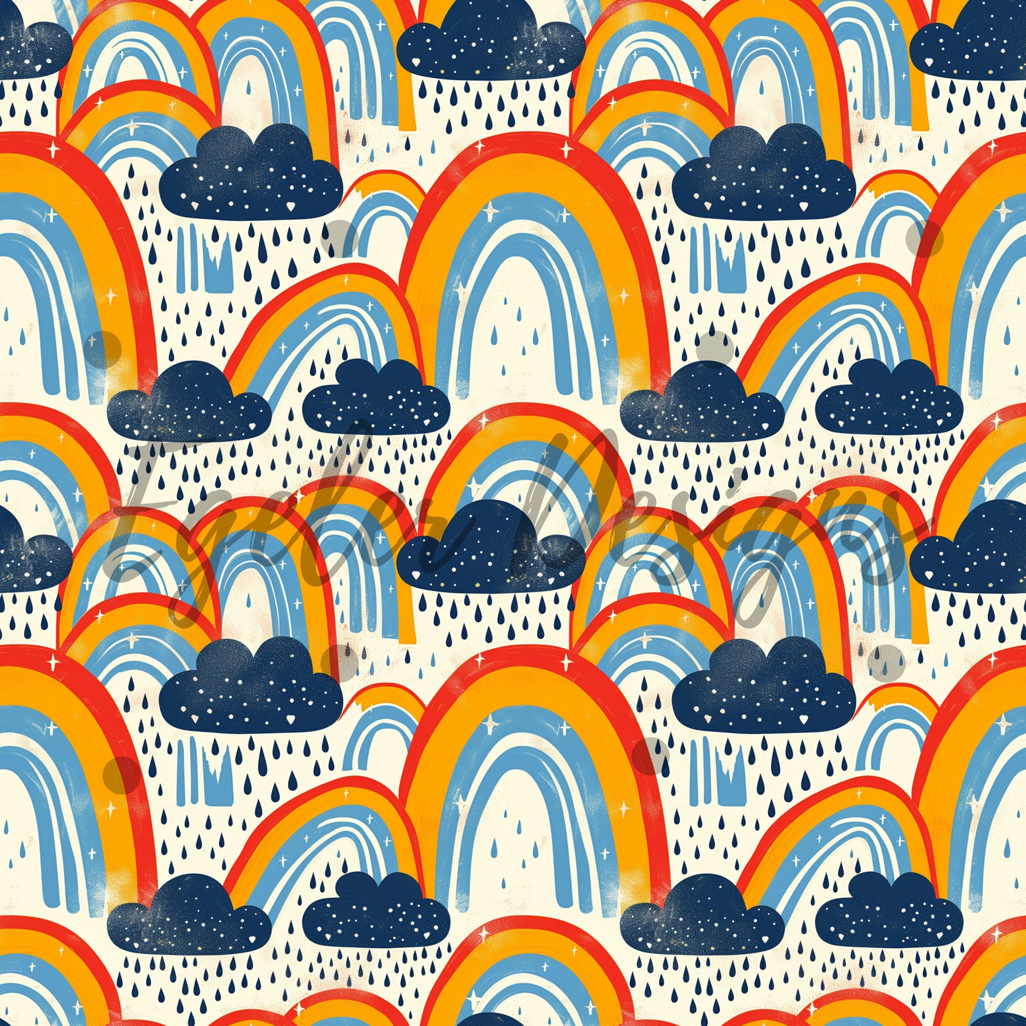 Rainy Rainbows Seamless Pattern Digital Download
