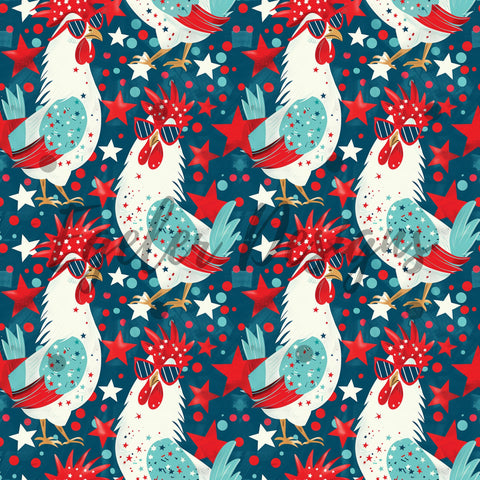 RWB Chickens Seamless Pattern Digital Download